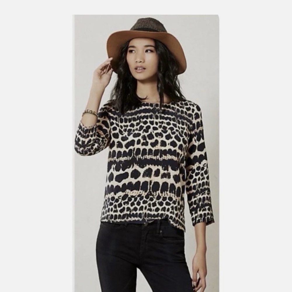 Anthropologie Maeve 100% Silk Cheetah Linosa Leopard Print Blouse